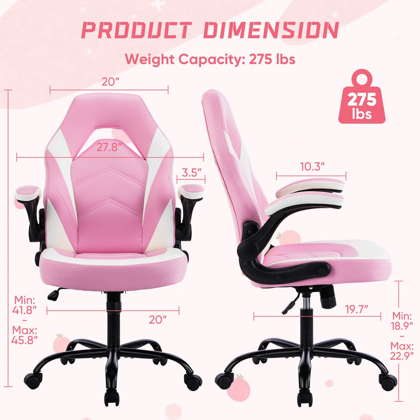 Ergonomic Leather Gaming Chair-Office Desk PU Leather Chair -up Armrests, Swivel Task Chair Adjustable Height for Adults Teens Kids