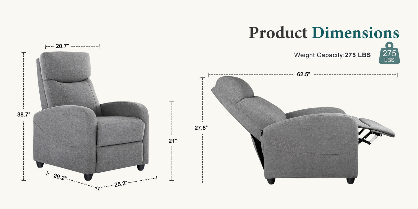 Small Sofa Lounge Chair with Adjustable PU Leather Theater Lumbar Support