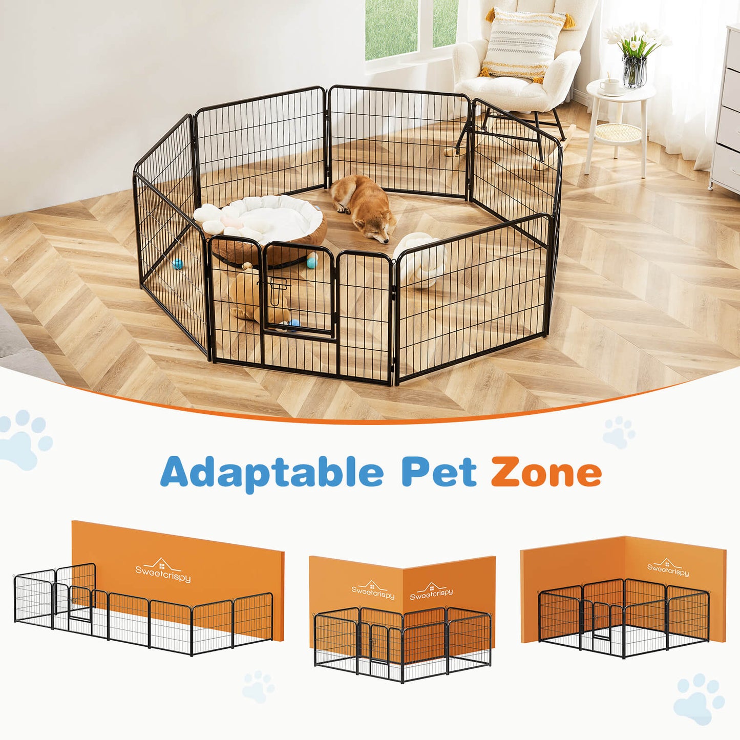 Dog Playpen - Collapsible Portable Pet Pen, High Metal Sport Puppy Pen with Gate for Garden, Patio, RV Camping