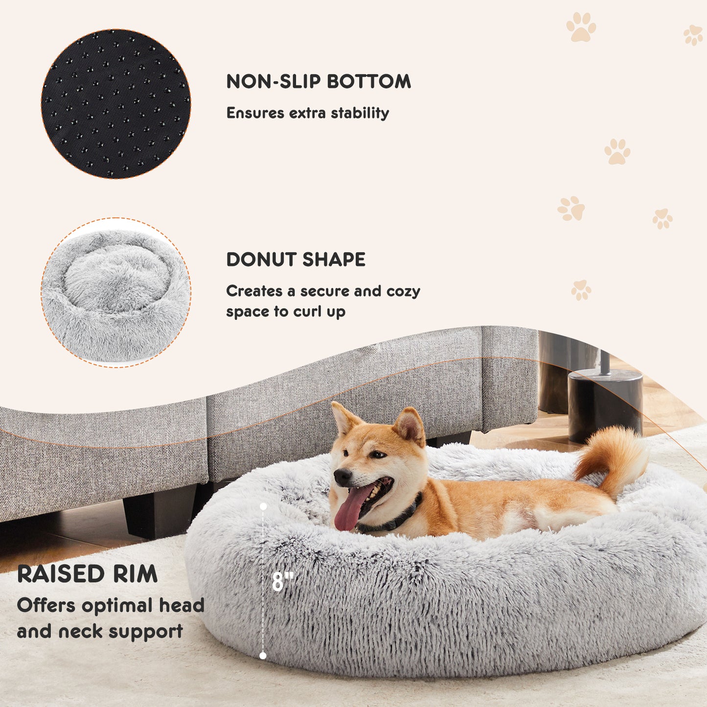 Dog Bed-Soft and Comfortable, Washable, Donut Shape, Multiple Sizes, Suitable for Cats and Dogs and Other Pets