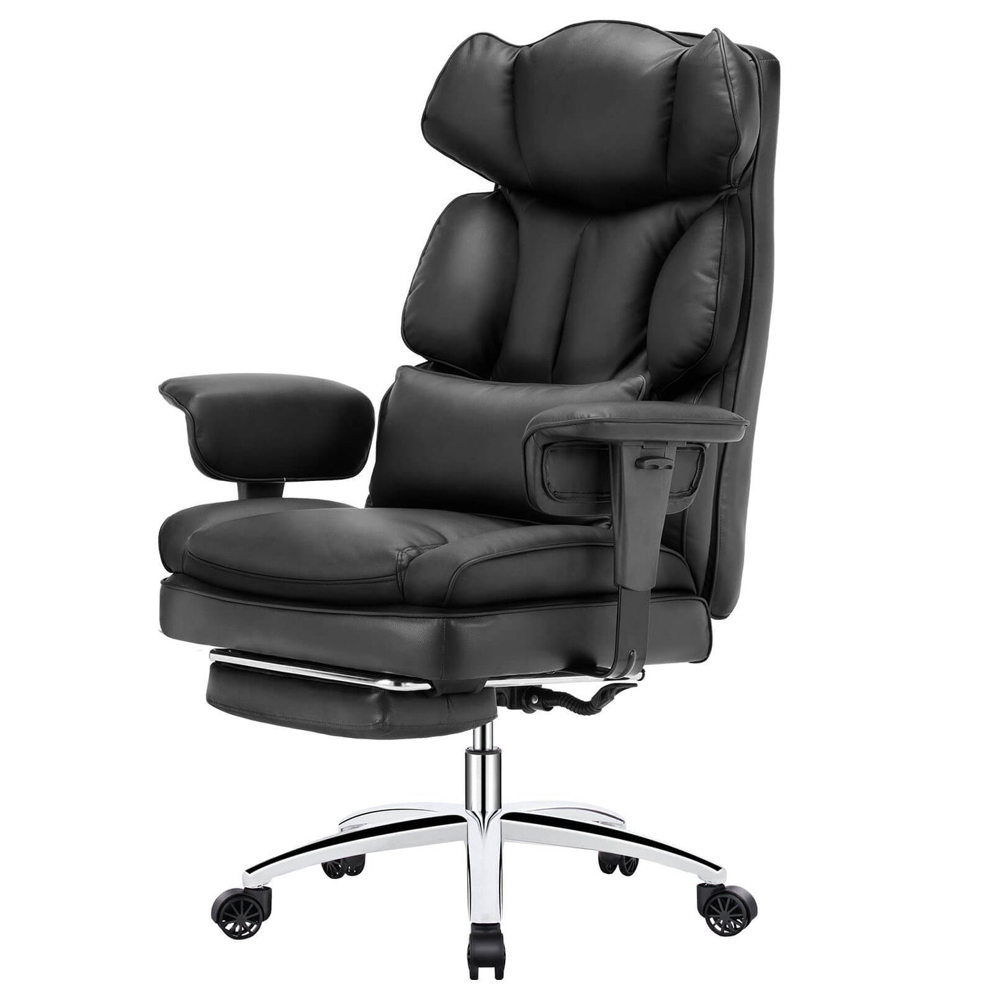 Office Computer Chair - High Back PU Leather Taipan Swivel Chair with Ergonomic Leg Rest and Lumbar Support, Height Adjustable