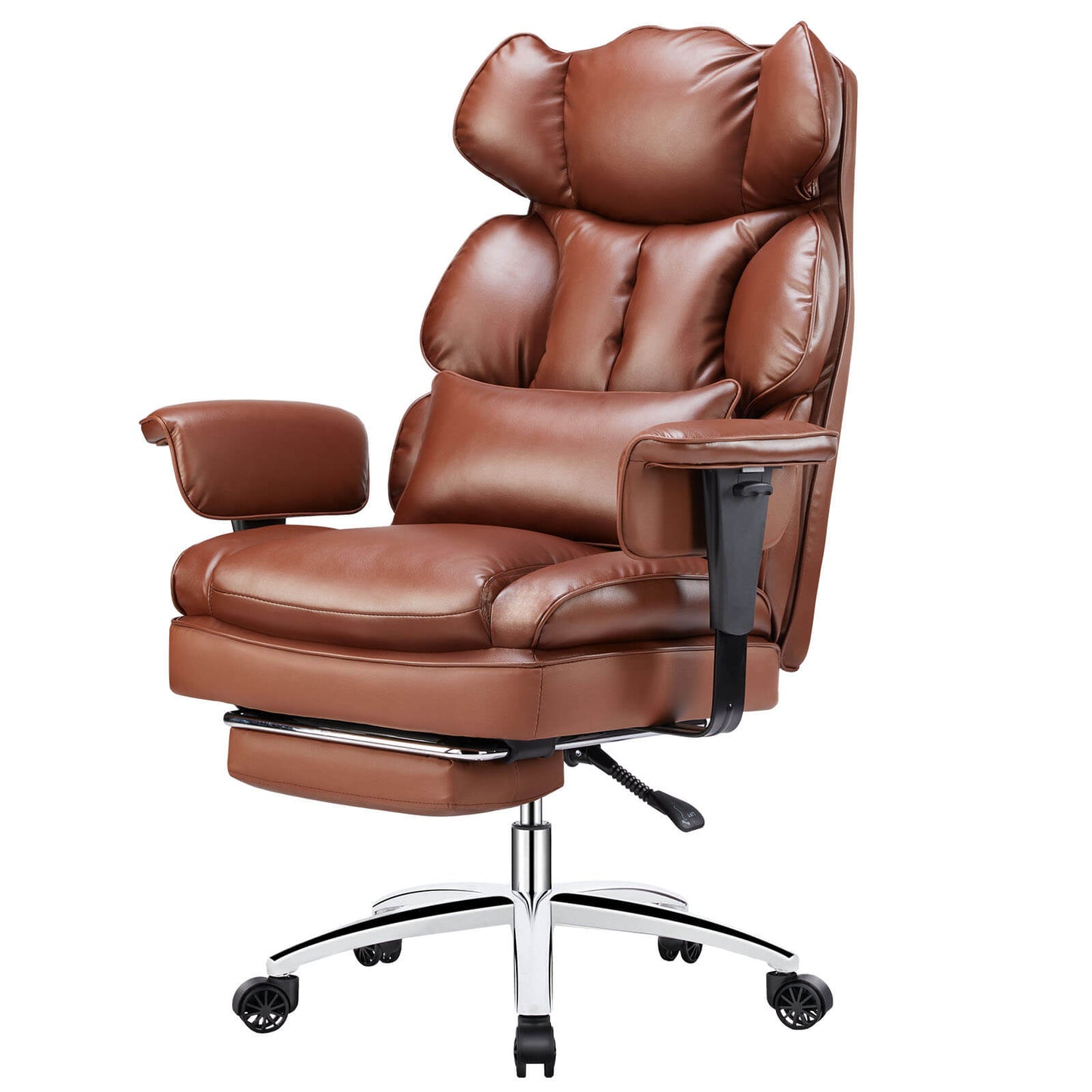 Office Computer Chair - High Back PU Leather Taipan Swivel Chair with Ergonomic Leg Rest and Lumbar Support, Height Adjustable