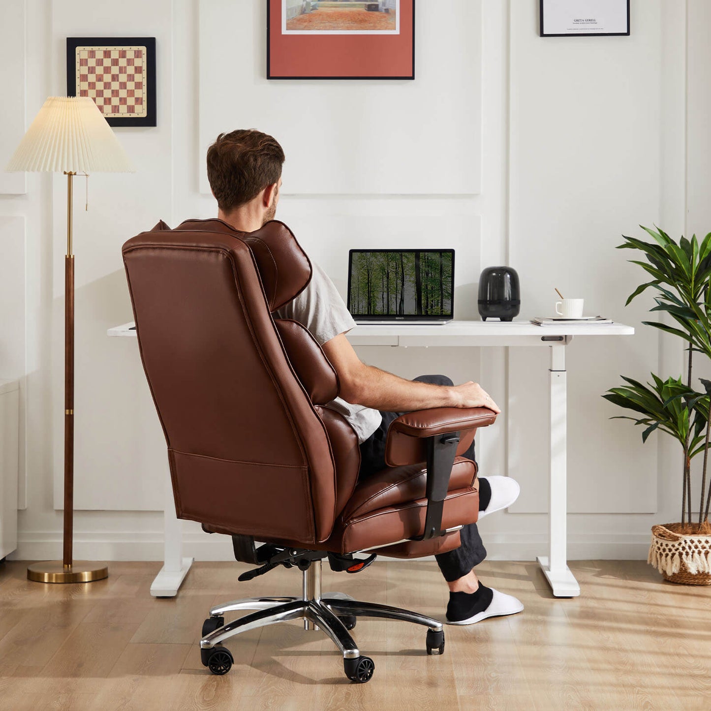 Office Computer Chair - High Back PU Leather Taipan Swivel Chair with Ergonomic Leg Rest and Lumbar Support, Height Adjustable