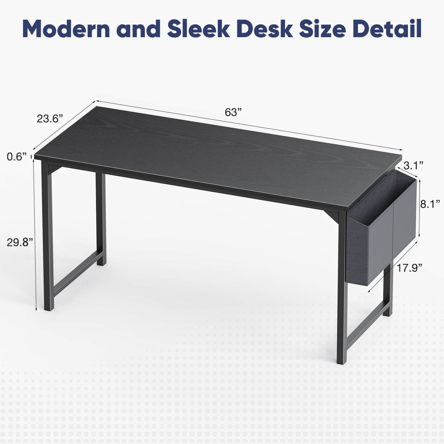 Computer Desk - 32/40/47/55/63 inch Student Kids Study Wooden Desk with Headphone Hook and Storage Bag for Bedroom, Living Room, Study Room