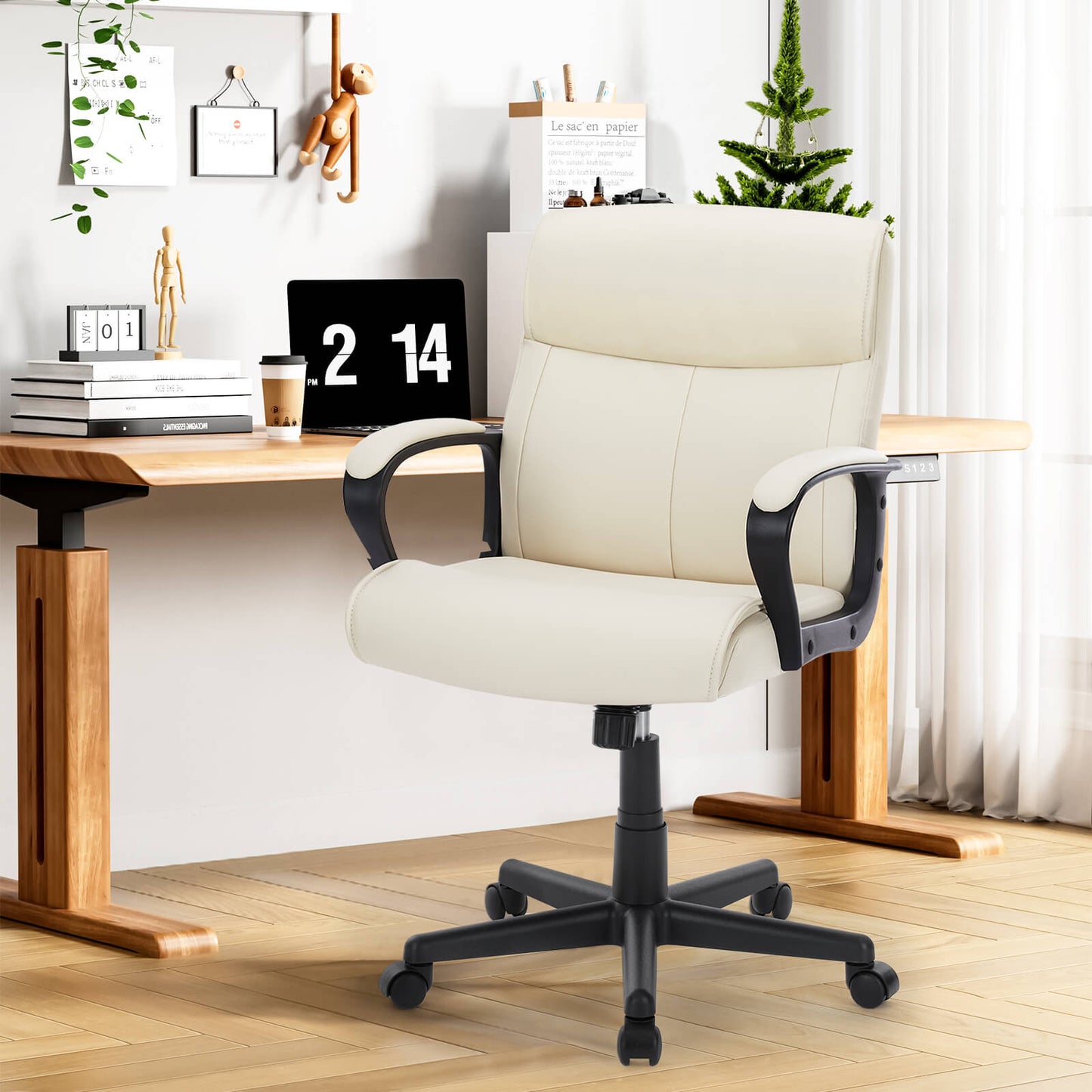 Adjustable Computer Desk Chair with Lumbar Support,Padded Armrest,Swivel Rolling