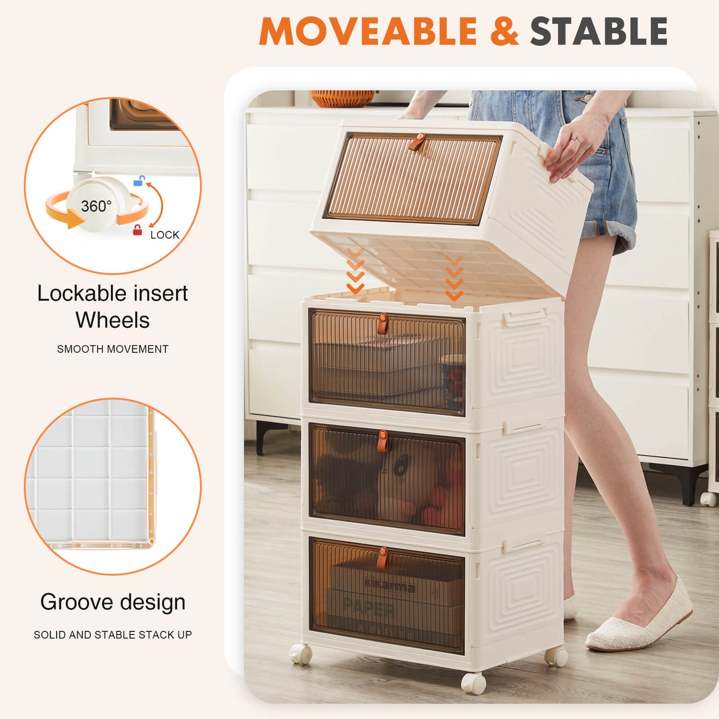 Foldable Organizers, Storage with Lockable Wheels