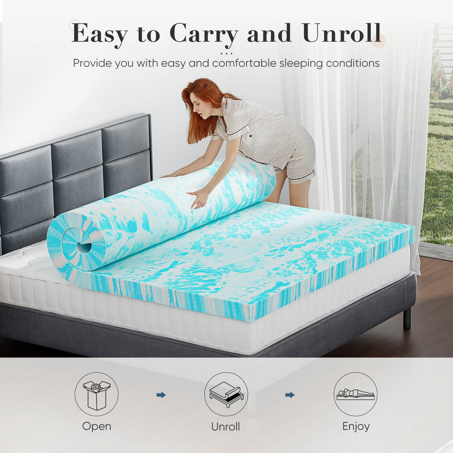 Gel Memory Foam Mattress Topper with Cooling Technology