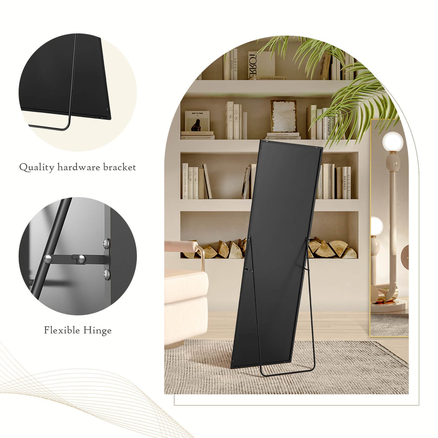 71"x30" Arched Full Body Mirror Floor Mirror Standing Hanging or Leaning Wall with Stand Aluminum Alloy Thin Frame