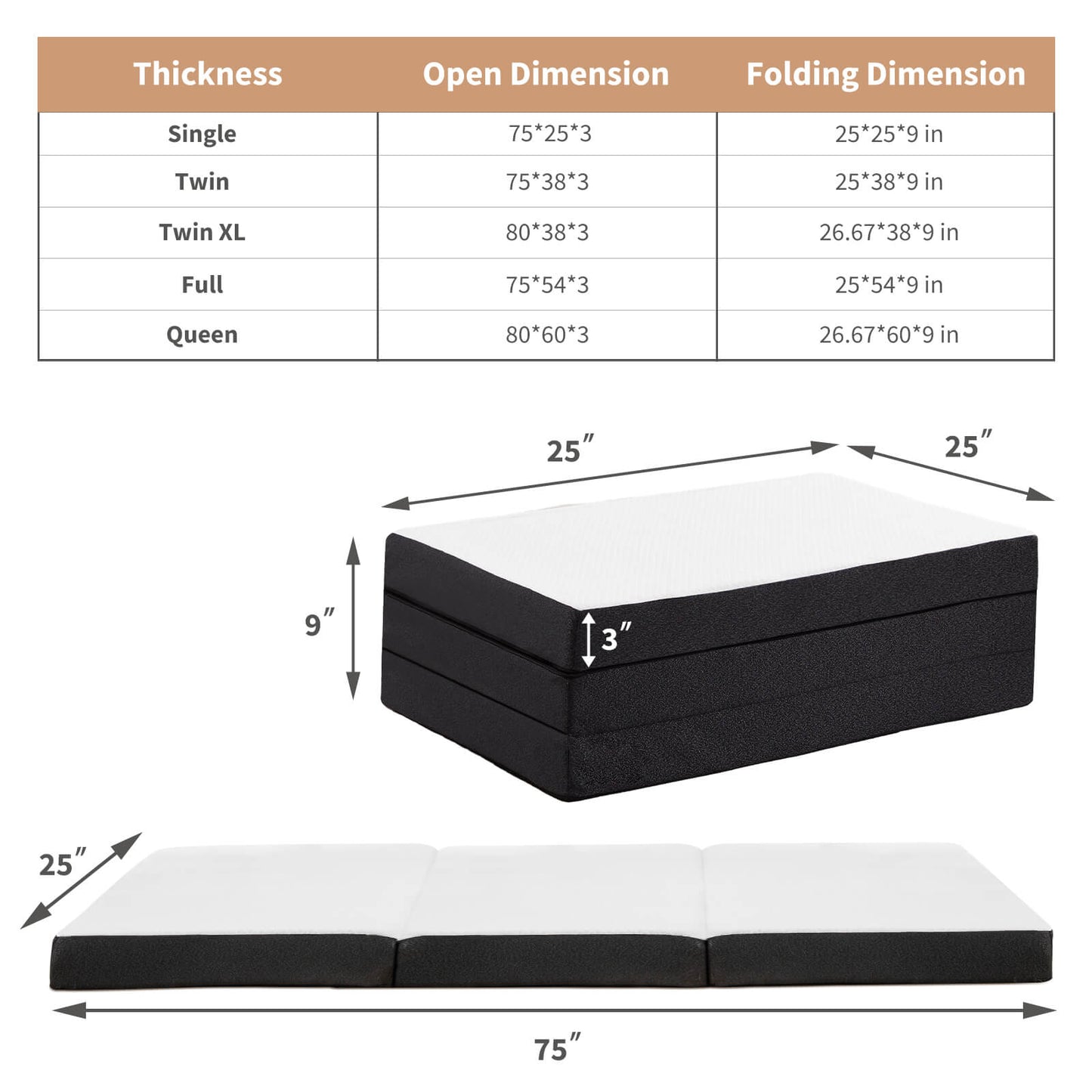 4-Inch Foldable Memory Foam Camping Mattress