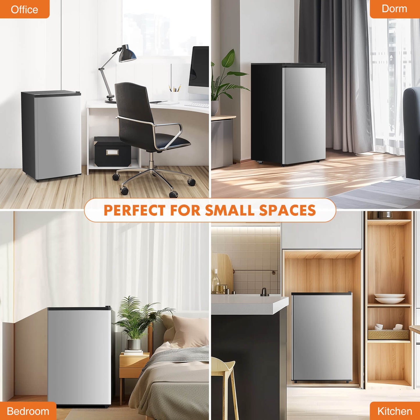 Mini Fridge with Freezer,3.2 Cu.Ft Small Refrigerator Single Door Adjustable Thermostat Energy-efficient Low Noise