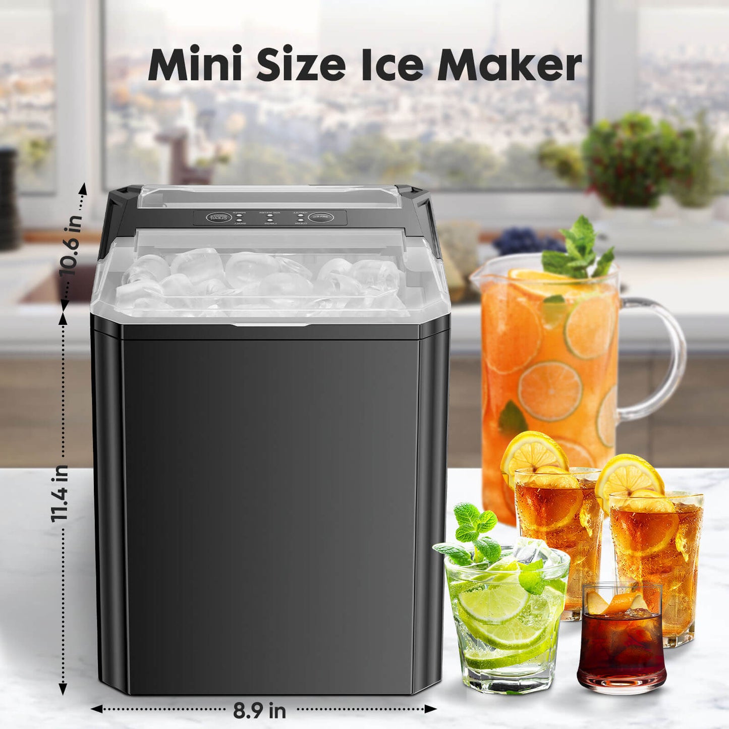 Countertop Ice Maker, Portable Ice Machine Self-Cleaning, 9 Cubes in 6 Mins, for Home Party Office