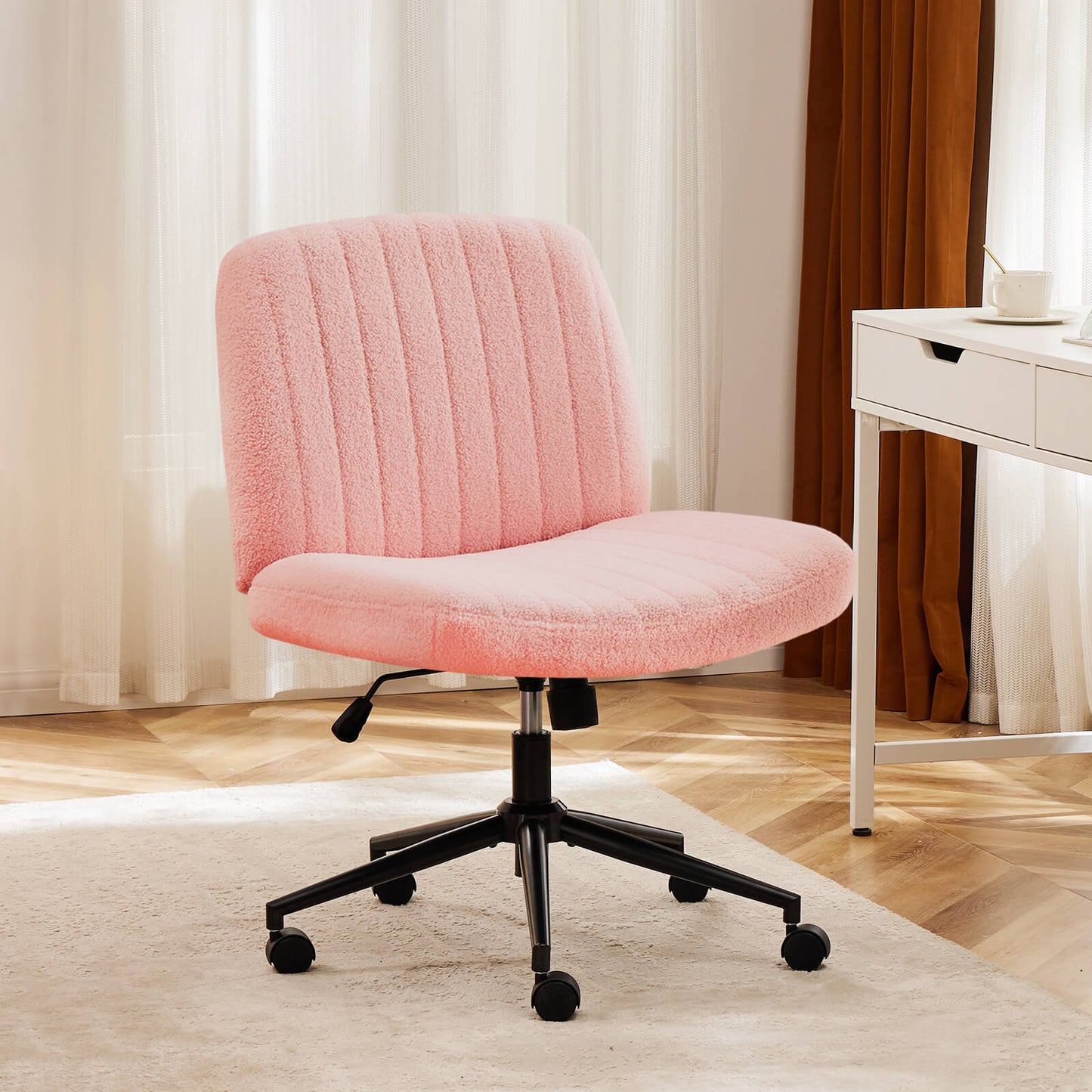 Cross-legged chair without armrests, with wheels, swivelling, height-adjustable vanity chair, office chair, can be used with fabric dresser