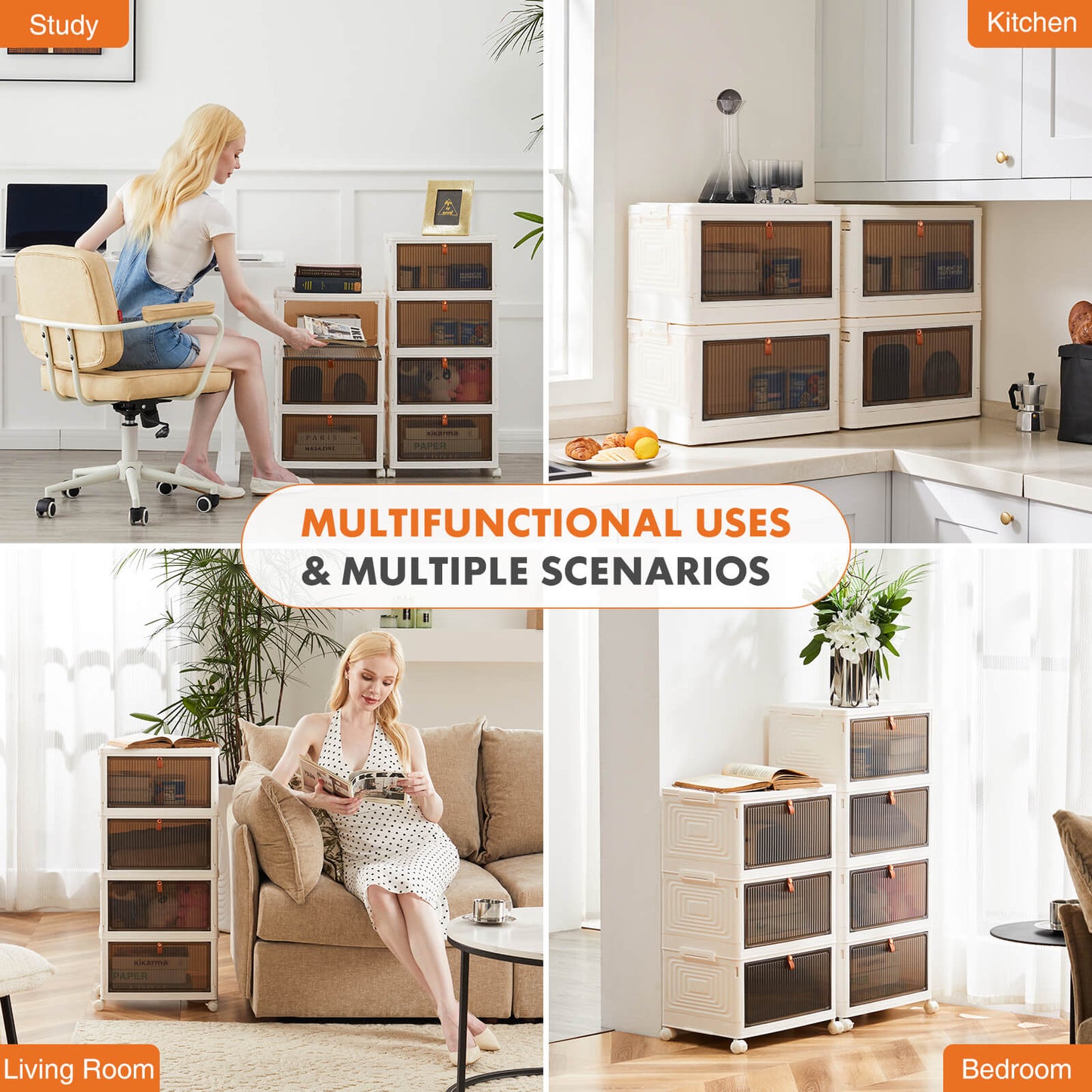 Foldable Organizers, Storage with Lockable Wheels