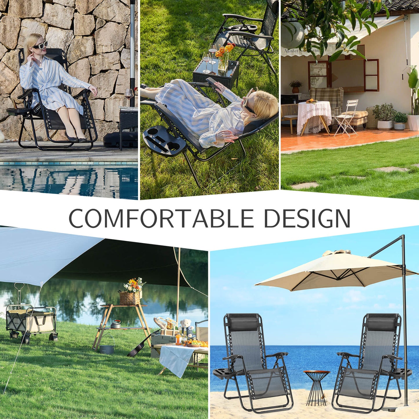 Zero Gravity Chairs - Set of 2 portable recliners with adjustable steel mesh for beach, camping, patio and lawn.