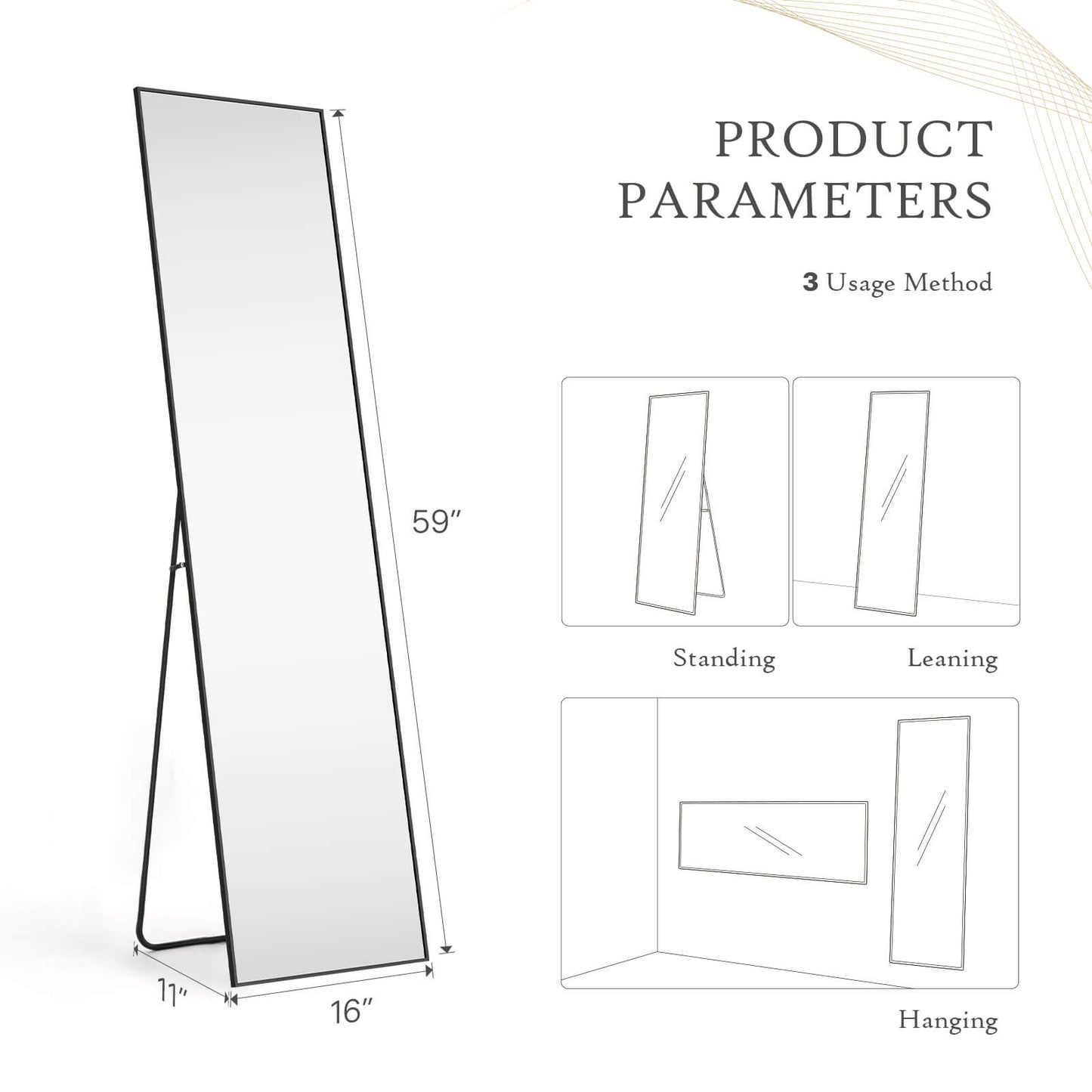 71"x30" Arched Full Body Mirror Floor Mirror Standing Hanging or Leaning Wall with Stand Aluminum Alloy Thin Frame