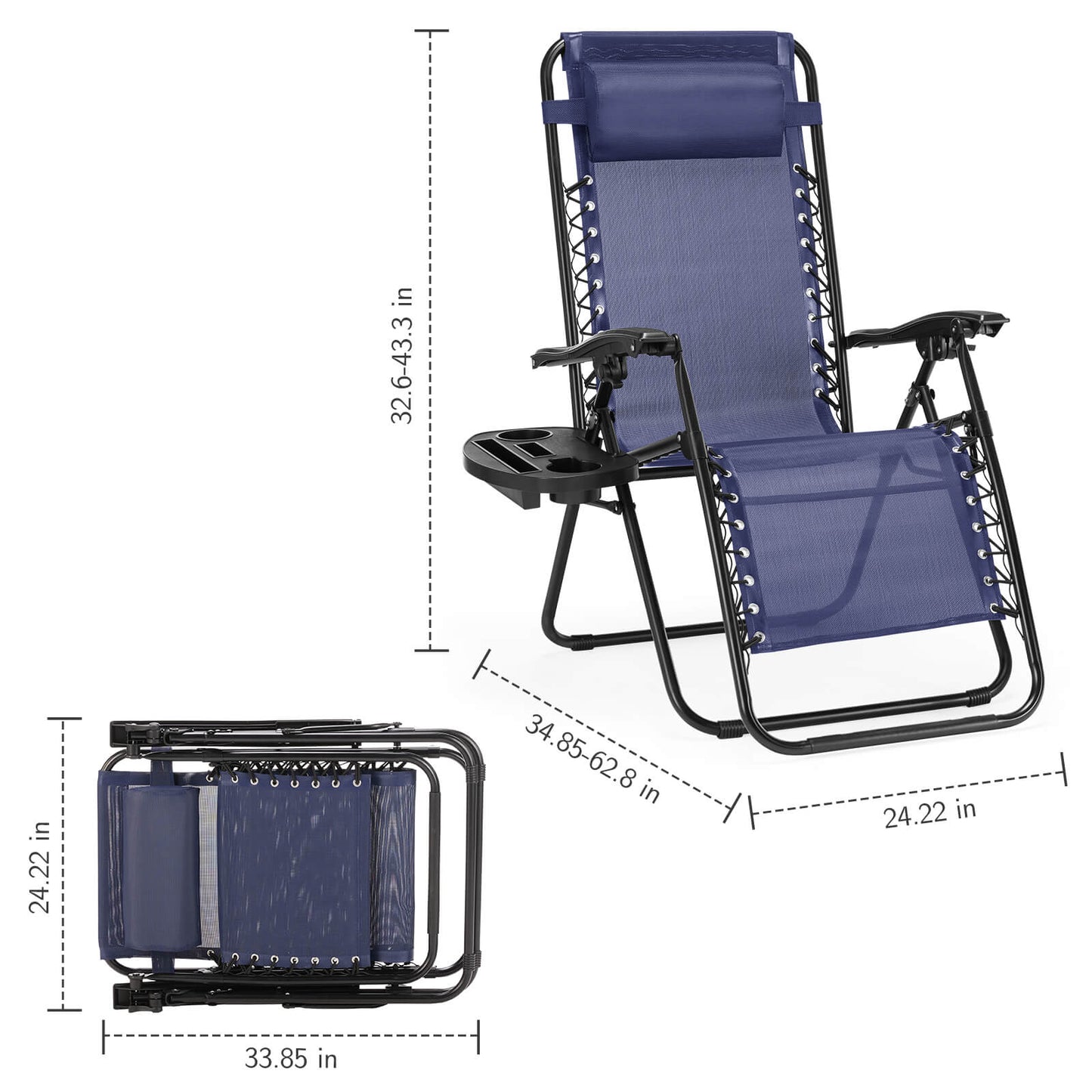 Zero Gravity Chairs - Set of 2 portable recliners with adjustable steel mesh for beach, camping, patio and lawn.