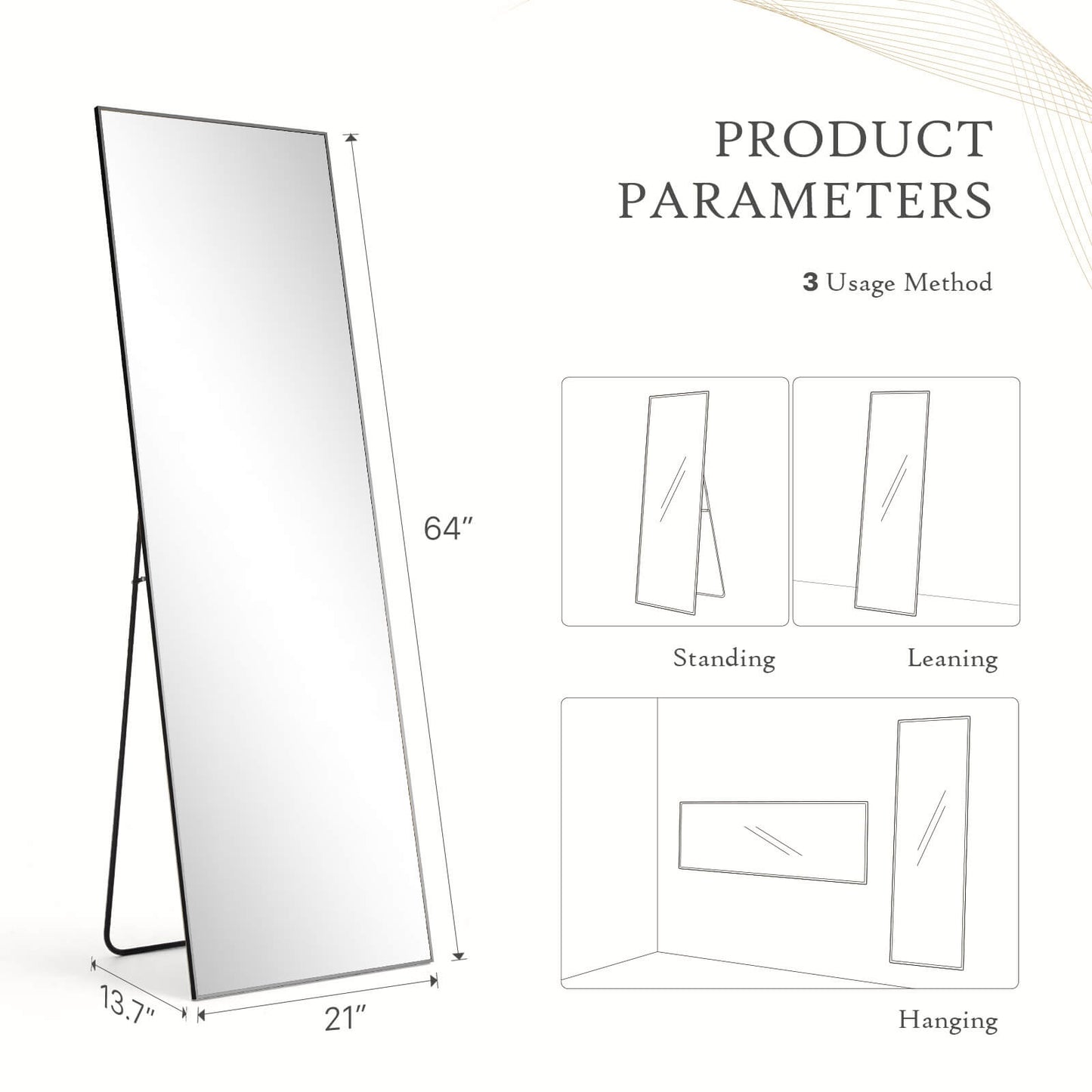 71"x30" Arched Full Body Mirror Floor Mirror Standing Hanging or Leaning Wall with Stand Aluminum Alloy Thin Frame