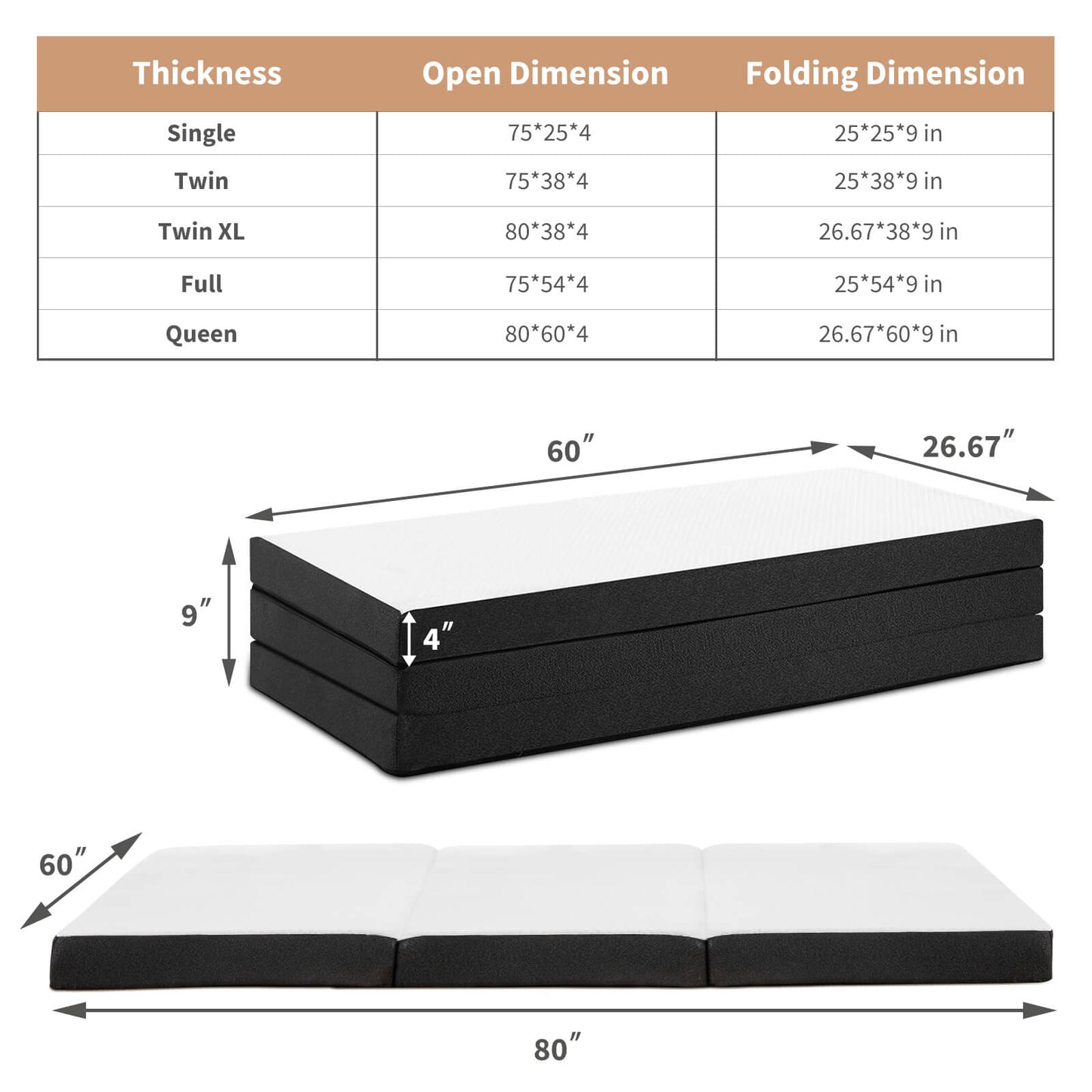 4-Inch Foldable Memory Foam Camping Mattress