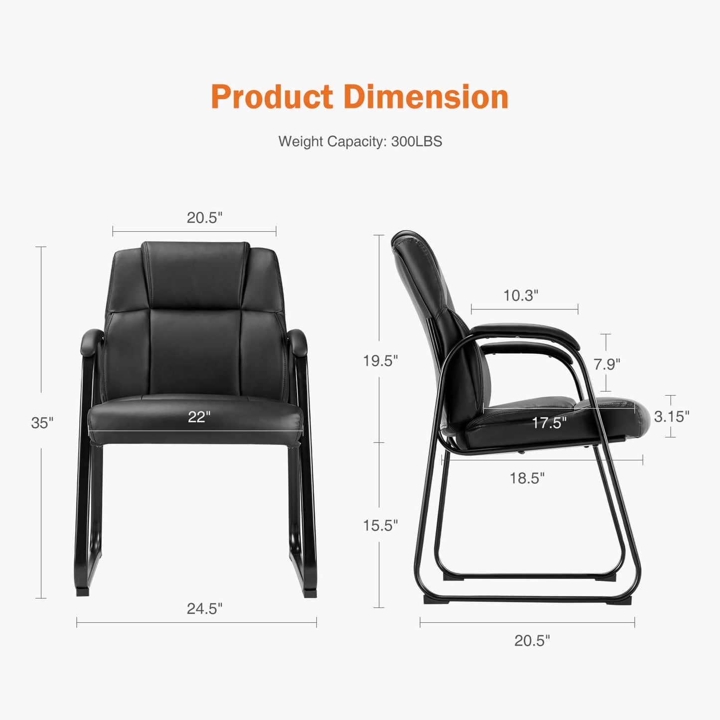 Waiting Room Chairs-Big and Tall PU Leather Without Wheels，for Reception Area Conference Room Lobby Home Computer Desk Bedroom Elderly