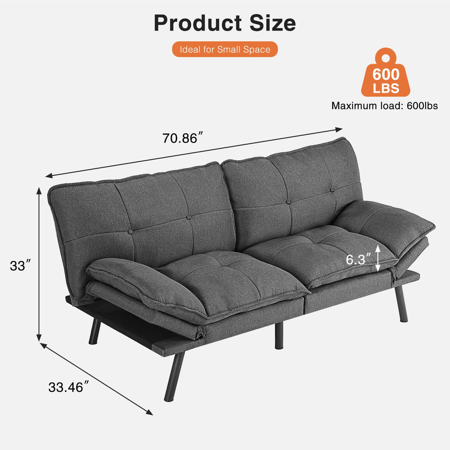 Sleeper Futon Sofa Couch Bed-Memory Foam Couch, Convertible Living Room Couch, Apartment, Studio, Office, Meeting, Living Room