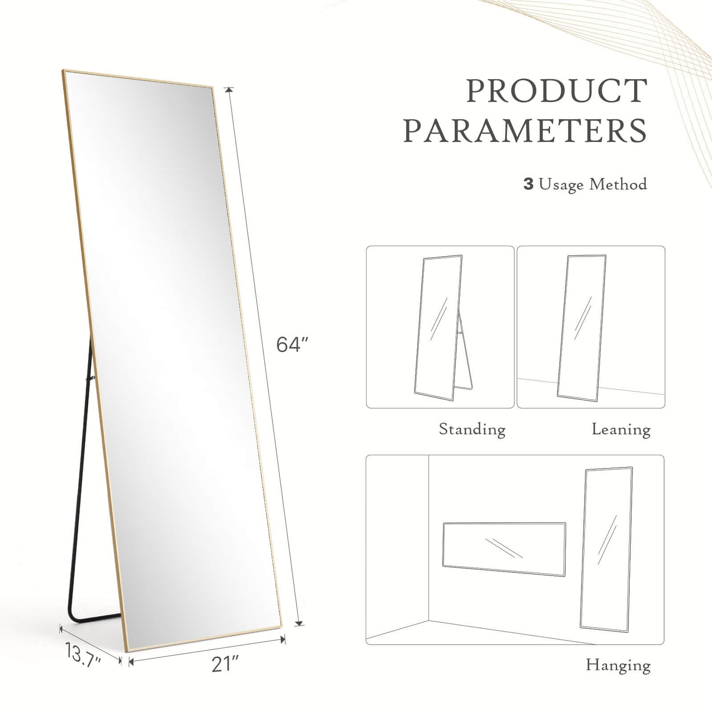 71"x30" Arched Full Body Mirror Floor Mirror Standing Hanging or Leaning Wall with Stand Aluminum Alloy Thin Frame