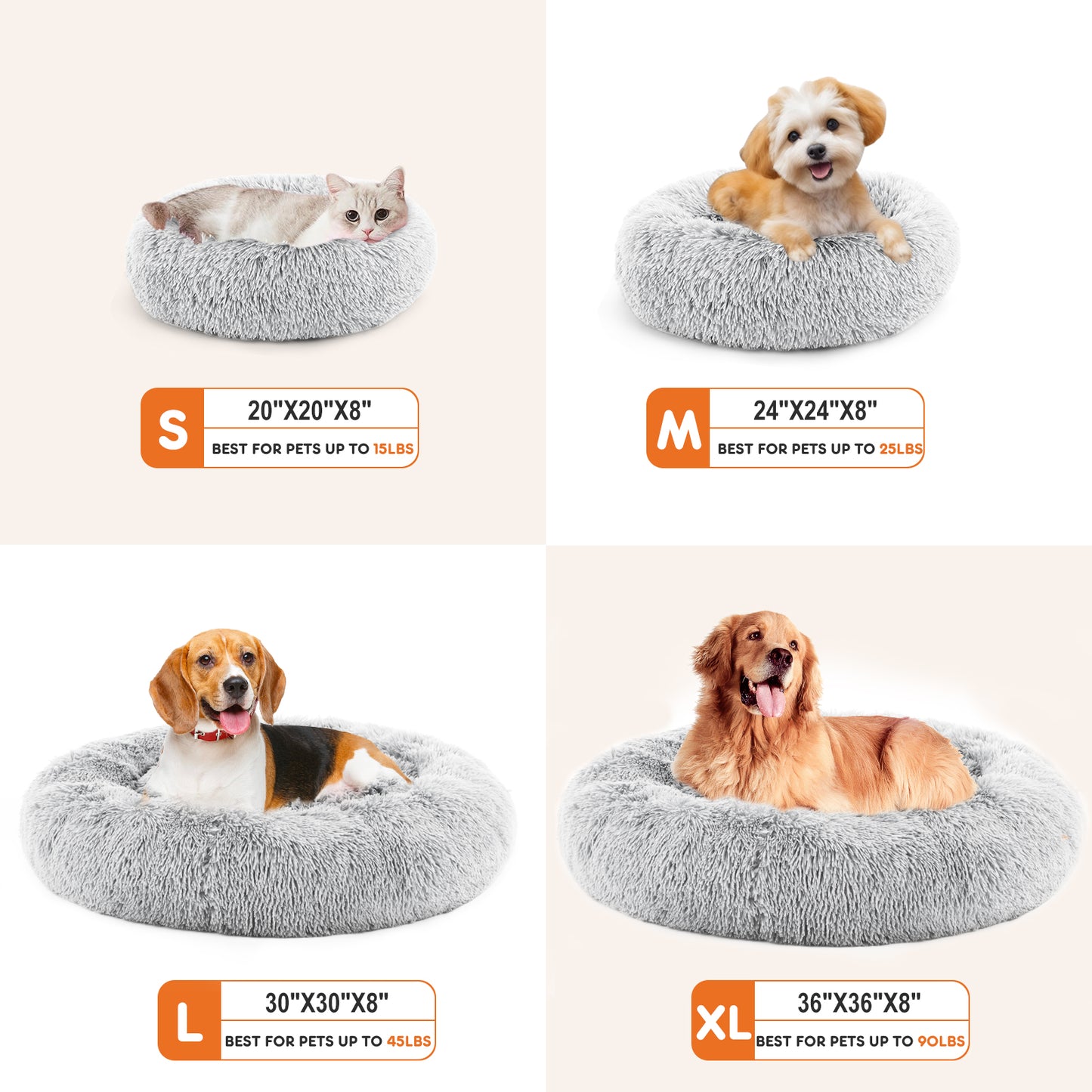 Dog Bed-Soft and Comfortable, Washable, Donut Shape, Multiple Sizes, Suitable for Cats and Dogs and Other Pets