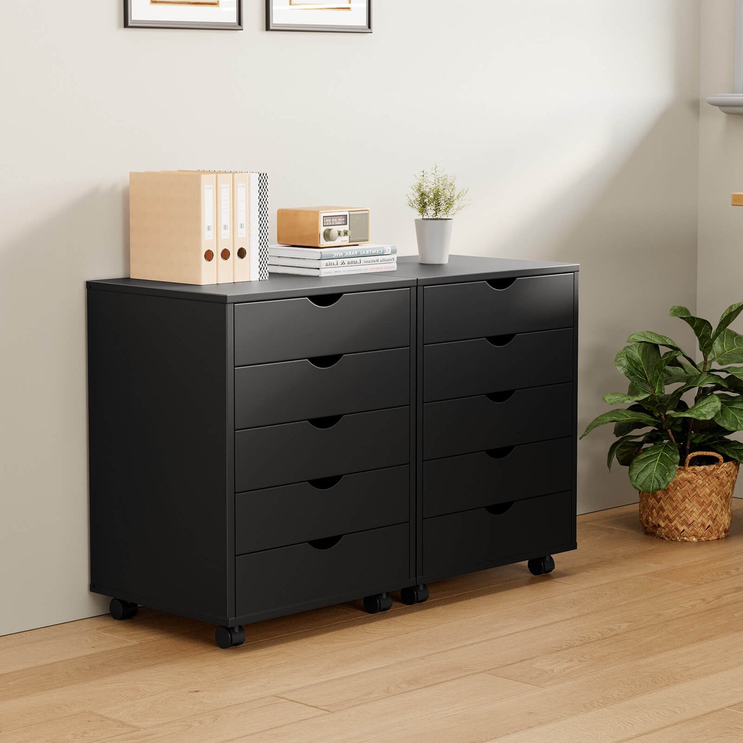 5 Drawer Chest of Drawers, Wooden Dresser, Removable Storage Cabinet, Can be placed under Desk, Suitable for Home, Office