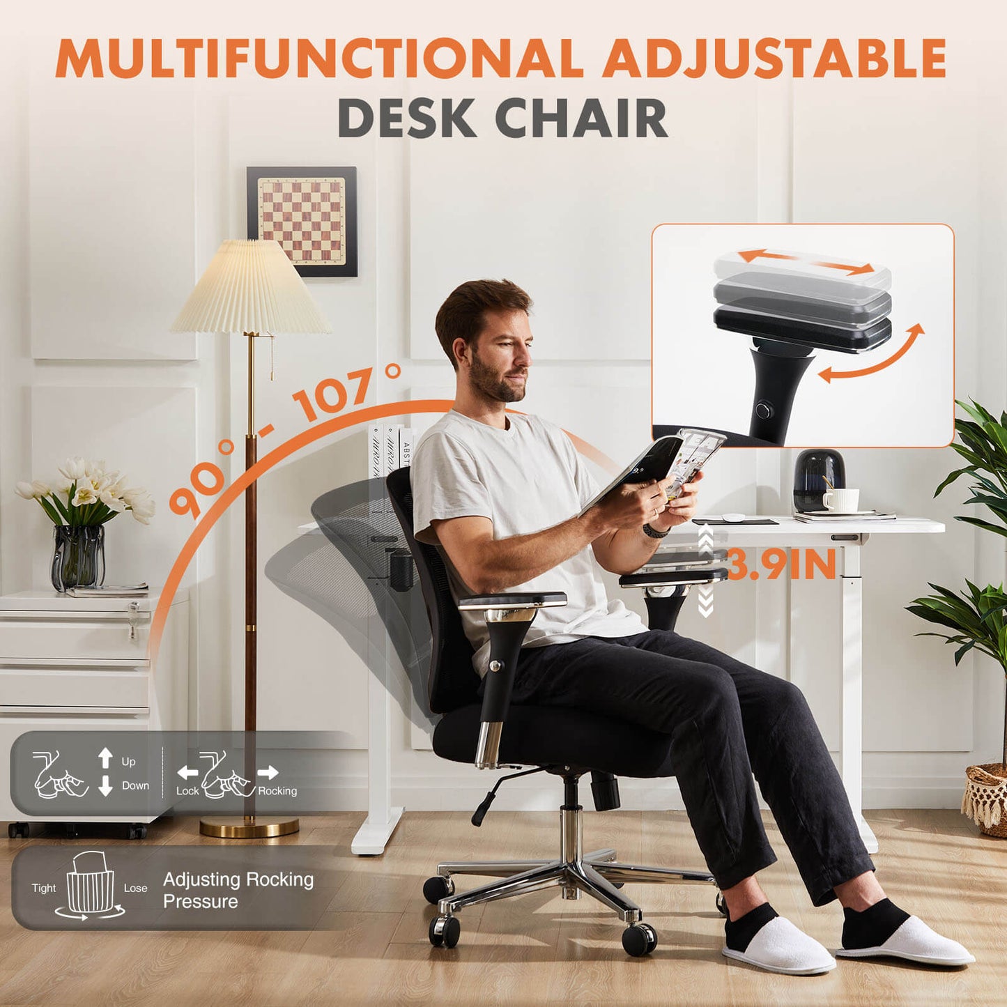 Ergonomic Home Office Adjustable Lumbar Support and Wheels, 3D Armrest, Wide Heavy Duty Computer Task Chairs for Adults