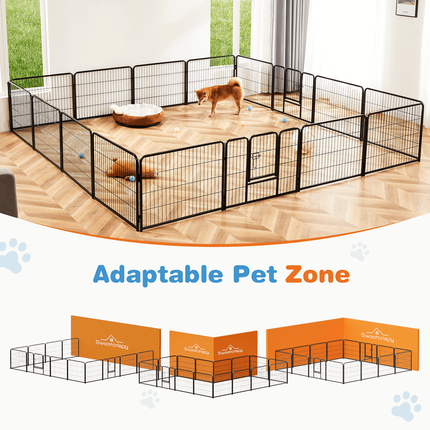 Dog Playpen - Collapsible Portable Pet Pen, High Metal Sport Puppy Pen with Gate for Garden, Patio, RV Camping