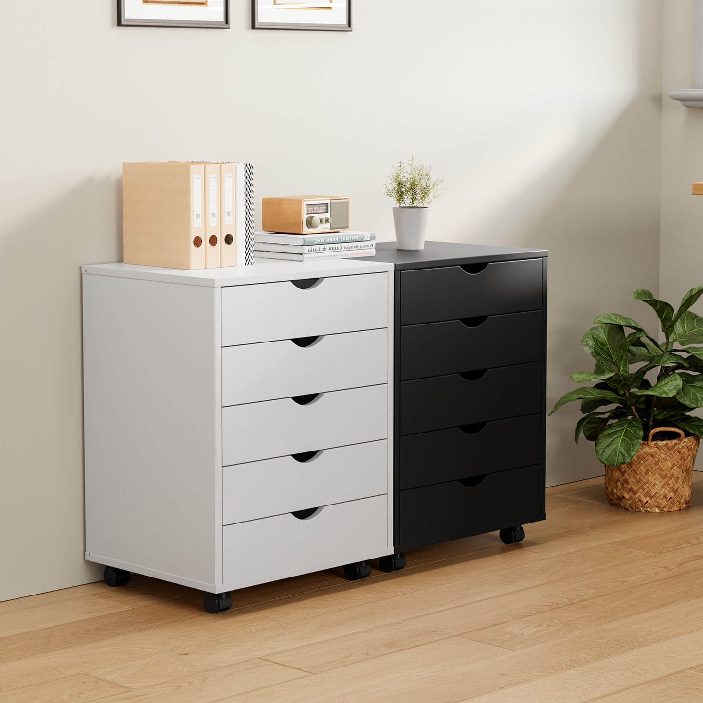 5 Drawer Chest of Drawers, Wooden Dresser, Removable Storage Cabinet, Can be placed under Desk, Suitable for Home, Office