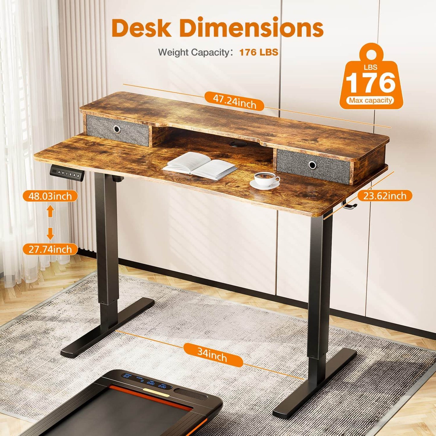 double-height-adjustable-electric-standing-desk#Color_Brown#Size_48 in